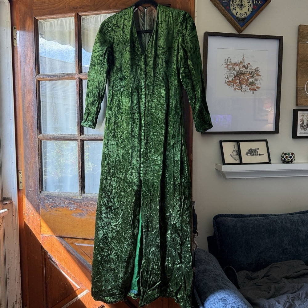 VTG 60s 70s Green Velvet Maxi Coat Chez Bambino Puerto Rico Union Made